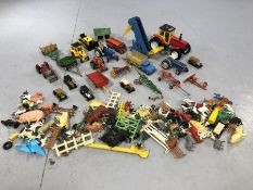Collection of vintage play-worn diecast and other children's toys to include Dinky and Corgi, mostly