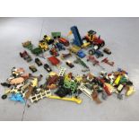 Collection of vintage play-worn diecast and other children's toys to include Dinky and Corgi, mostly