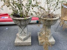 Pair of interesting concrete garden planters, approx 59cm tall