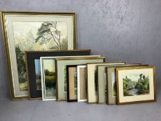 Good collection of framed original watercolours and other mediums, many signed, to include John