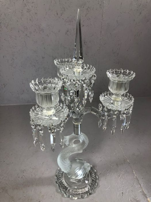 BACCARAT CRYSTAL three arm candelabra in the form of a fish fashioned in opaque glass with drop - Image 2 of 15