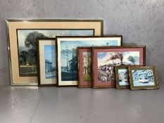 Collection of six framed steam railway / tram prints, to include two limited edition by Alan Ward,