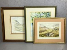 Three original contemporary watercolours by Anne G Collier, Liz Phelps and RD' Aubrey, framed and