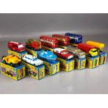 Twelve boxed Matchbox Superfast diecast model vehicles: 2 Mercedes Trailer, 17 The Londoner x 3, 6