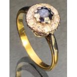 9ct Gold Sapphire and Diamond Cluster ring size 'N'