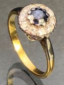 9ct Gold Sapphire and Diamond Cluster ring size 'N'