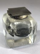 Mappin & Webb heavy glass inkwell with hallmarked Silver collar and hinged lid