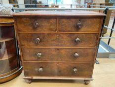 Wooden chest of five drawers with turned wooden handles A/F