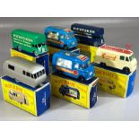 Six boxed Matchbox Series diecast model vehicles: 23 Caravan Trailer, 46 Pickfords Removal Van x