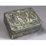 Continental Silver pill box with repousse decoration and hallmarks to base approx 6.5 x 5 x 2.5cm