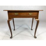 Georgian oak side table with single drawer, with original brass handles, approx 75cm x 47cm x 66cm