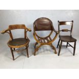 Collection of three vintage chairs to include one X-shaped, one bentwood and one other