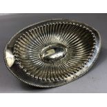 Continental Silver fluted bowl of oval form marked STERLING and approx 21cm across and 145g