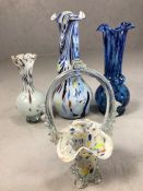 Collection of four pieces of art glass to include Murano: three vases with fluted necks, the tallest