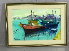 VIRIGLIO COSTA (Portuguese, b.1943), Harbour Scene, oil on canvas, signed lower left, approx 37cm