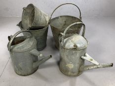 Collection of vintage galvanised metal items to include buckets and watering cans (6)