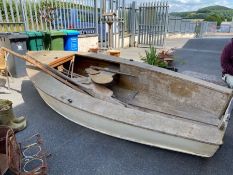 Vintage wooden sailing boat with two rudders and a drop keel (A/F), approx 370cm x 154cm