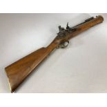 Flintlock Blunderbuss approx 66cm long with Brass fitments, cocks and double cocks with folding