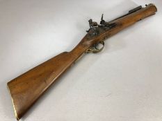 Flintlock Blunderbuss approx 66cm long with Brass fitments, cocks and double cocks with folding