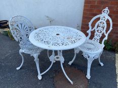 Garden table and chairs, white painted aluminium, bistro set