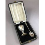 Silver hallmarked engraved egg cup and spoon and presentation case total weight 53g