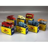 Seven boxed Matchbox Series diecast model vehicles: 4, 5, 9, 30, 73, 14, 9