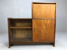 Small Mid Century sideboard, storage unit with sliding front doors (one glazed) and drinks cabinet