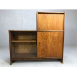 Small Mid Century sideboard, storage unit with sliding front doors (one glazed) and drinks cabinet