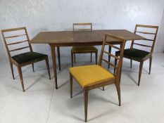 Mid Century extending Mcintosh dining table with four fabric covered chairs, table approx 153cm x