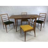 Mid Century extending Mcintosh dining table with four fabric covered chairs, table approx 153cm x