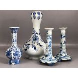Meissen porcelain lamp base, blue and white pattern, double gourd shape plus Oxford England candle