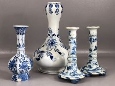 Meissen porcelain lamp base, blue and white pattern, double gourd shape plus Oxford England candle