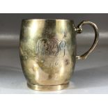 Silver hallmarked Tankard engraved with "H" and a crown above, Birmingham by maker William Aitken.