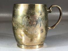Silver hallmarked Tankard engraved with "H" and a crown above, Birmingham by maker William Aitken.