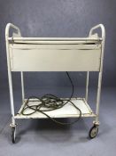 Vintage Hawkins hostess trolley with four lidded pyrex serving dishes