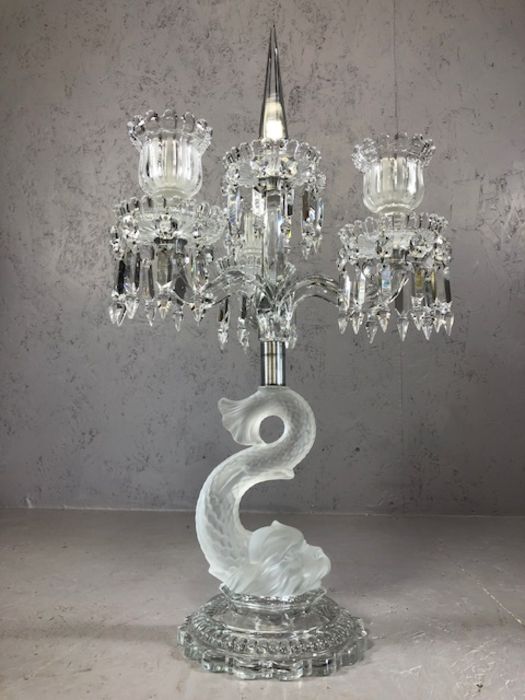 BACCARAT CRYSTAL three arm candelabra in the form of a fish fashioned in opaque glass with drop - Image 3 of 15