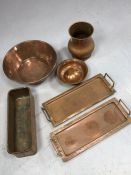 Collection of antique copper ware to include large bowl, trays, trough etc (6)