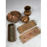 Collection of antique copper ware to include large bowl, trays, trough etc (6)