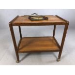 Mid century tea trolley on castors with a dining table dust pan and brush