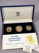 Coins: United Kingdom 1988 Gold Proof Collection set to include Two Pounds, Sovereign and half