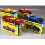 Four boxed Matchbox Superfast diecast model vehicles: 8 Ford Mustang, 14 ISO Grifio, 46 Mercedes 300