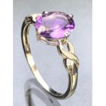 Single stone Amethyst white gold ring 9ct approx 'P'