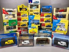 Collection of 36 boxed Corgi and Vanguard diecast vehicles, mostly Mini commercial vans, to