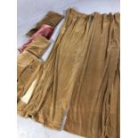 Selection of velvet curtain panels in fawn, brown and dusty pink, to include two pairs and two