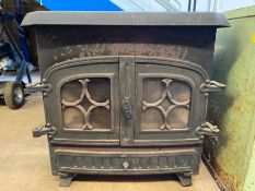 Cast iron two door stove / log burner by Aarrow, approz 60cm x 33cm x 60cm tall