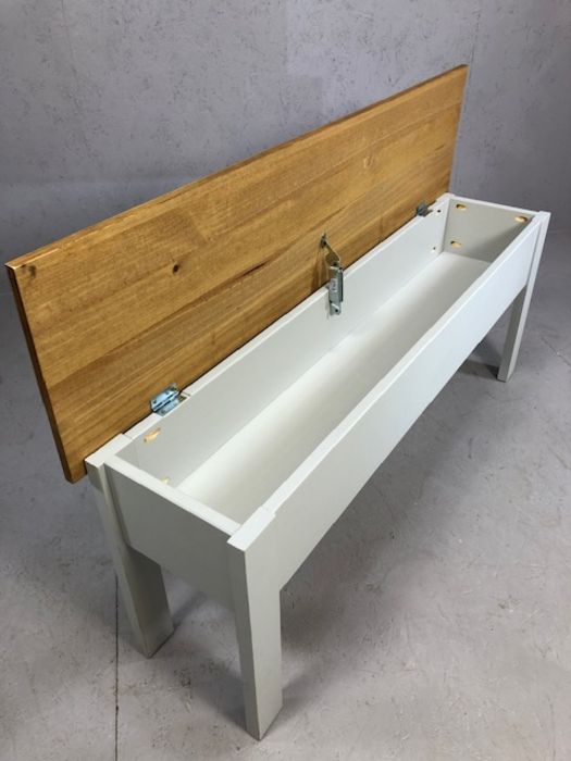 Modern pine-effect storage bench with white-painted legs - Image 4 of 5