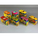 Seven boxed Matchbox Superfast diecast model vehicles: 13 Baja Buggy, 30 Beach Buggy, 40 Guildsman