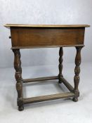 Occasional table with single deep drawer, on turned legs, approx 69cm x 53cm x 76cm tall