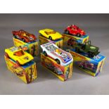 Six boxed Matchbox Superfast diecast model vehicles: 1 Mod Rod, 2 Jeep Hot Rod, 7 Hairy Hustler,