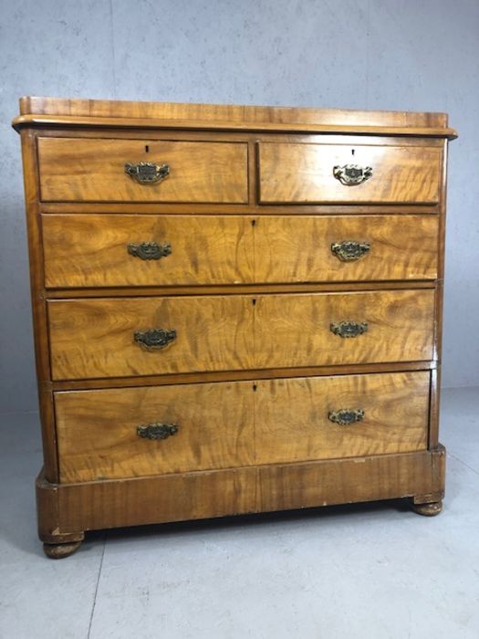 Satinwood chest of five drawers with extra deep bottom drawer, approx 114cm x 50cm x 113cm